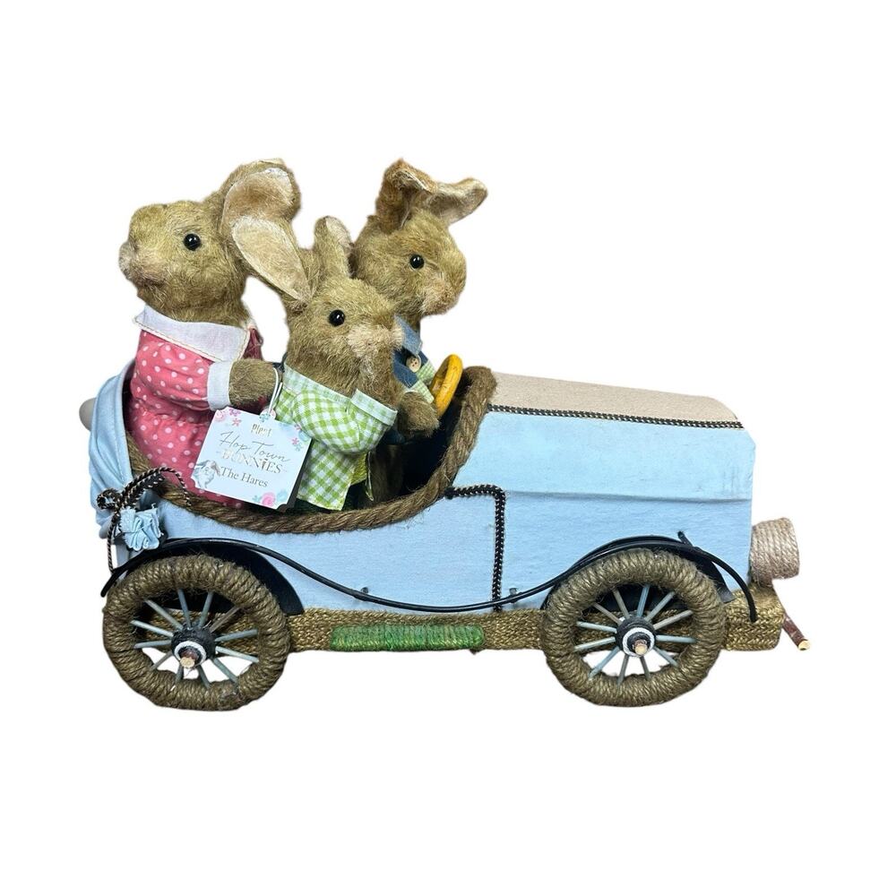 Pier 1 One HOP TOWN BUNNIES ROAD TRIP HARES RABBIT EASTER SISAL Jute 15" Long